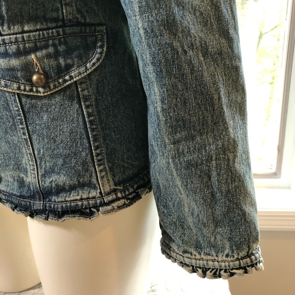 Bleu Bayou Blue Jean Jacket Ruffles Button Boho - Picture 3 of 6